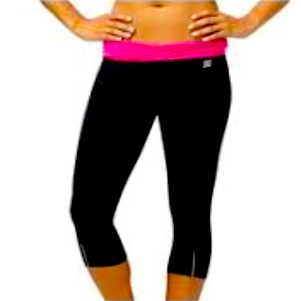 DC Size Small Fast Dri Crop Leggings Black with opt. Rolled Pink Waistband